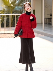 大货已出2025圣诞90羽绒服女冬新款收腰新中式淑女圆领中长款外套，女装羽绒服，依万里