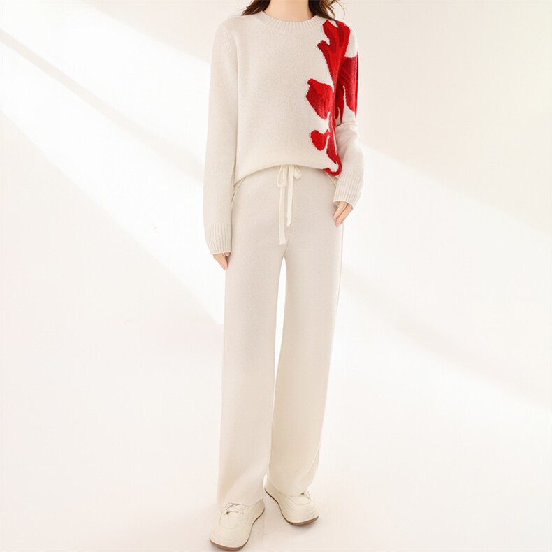 毛衣女套头秋冬宽松针织打底短款显瘦保暖羊毛套装，女装套装/套裙，鹏源羊绒