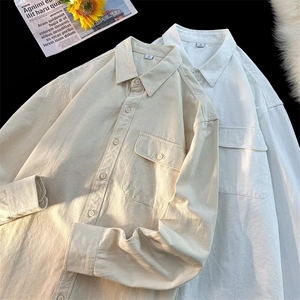 F173-P35 2024春季新款美式潮流宽松工装衬衣纯色长袖衬衫男现货图片