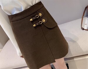 冬款呢料短裙图片