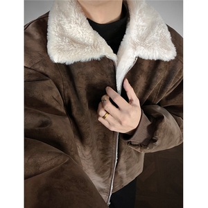 美拉德羊羔毛pu皮棉衣加绒加厚情侣棉服外套男 H1166 特P85图片