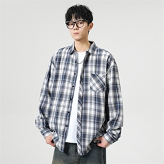 25年春季格子长袖衬衫得物二开衬衣宽松现货DS-C323-1-2209-T批28，男装衬衫，电商C323-1