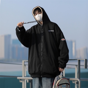 F26-P74 美式复古ins宽松卫衣棉服冬季羊羔毛加绒连帽外套男图片