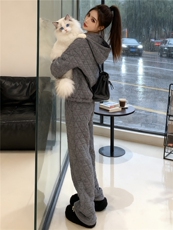 高级感冬季减龄穿搭一整套时尚慵懒风加厚夹棉卫衣阔腿长裤两件套，女装套装/套裙，江南