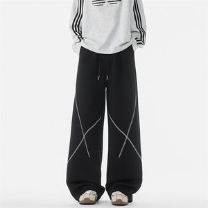 8XL-M 直筒卫裤男宽松撞色哈苏线休闲运动裤设计感长裤子K9175P48图片
