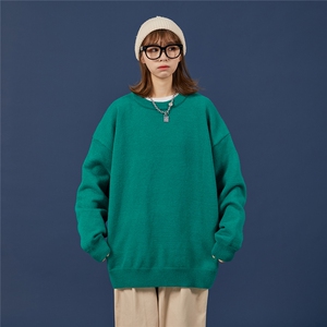 1港风宽松中性情侣潮流纯色大码M-5XL毛衣男外套7979P45加绒P55图片