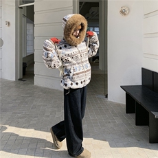 新品冰川雪人花纹费尔岛仿羊羔毛外套2C293-Q911-P205-K308，女装棉衣/棉服，2C293