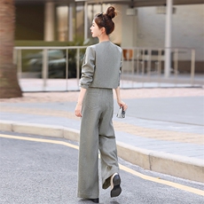 2025春季时髦小香风通勤气质显瘦单排扣烫钻套装裤时尚套装两件套，女装套装/套裙，秋水欣儿