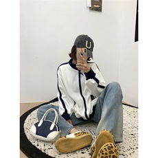 美式复古慵懒中性风撞色插肩袖卫衣男女宽松潮牌情侣拉链开衫外套，女装短外套，星座506A