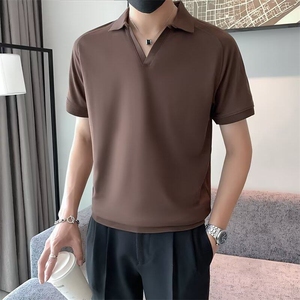 潮牌POLO衫男短袖夏季半截袖上衣痞帅高级感冰丝V领T恤PL011-P39图片