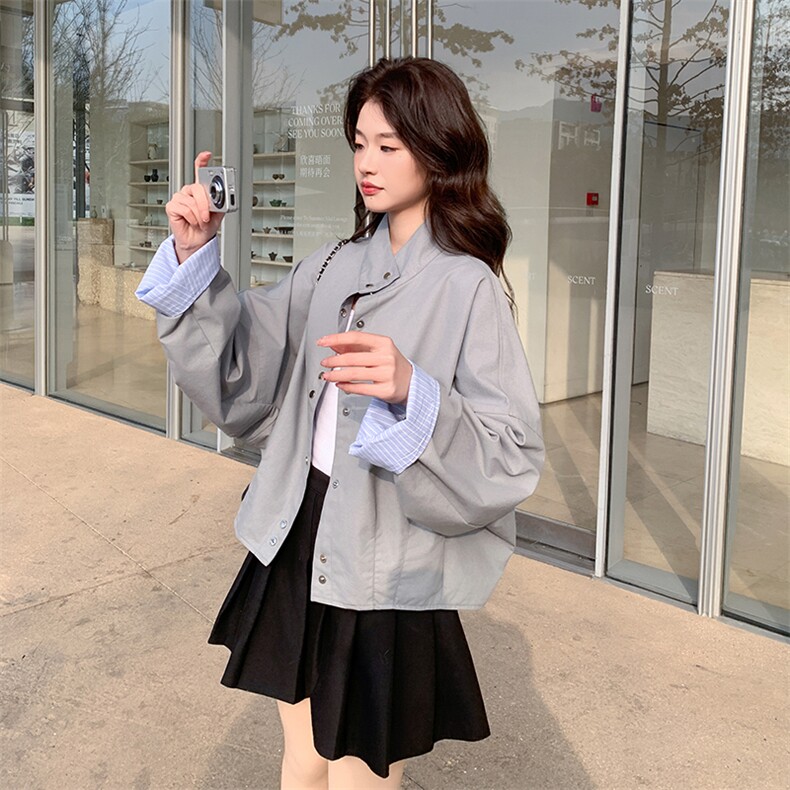 立领休闲短外套女小个子2025春季新款韩系设计感宽松百搭夹克上衣,女装短外套,辉之琳