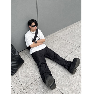 B221 美式ins街头hiphop刺绣宽松褶皱休闲裤子 LK23123-P60 控78图片