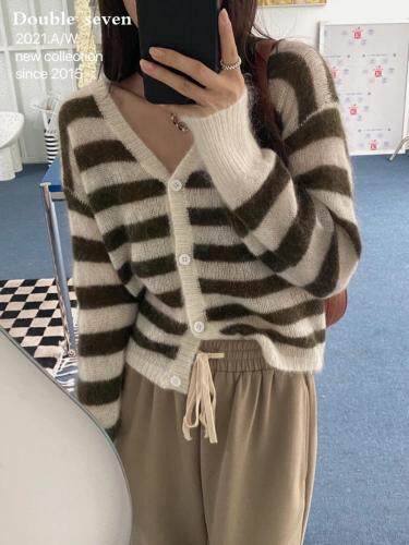 （现货）秋冬新款进口马海毛条纹薄开衫，其它，Double Seven