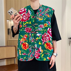 M2单层盘口东北大花马甲大码男女团队服个性婚礼喜庆风汉服潮，男装背心/马甲，星座115A(原星座507）