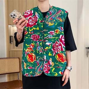M2单层盘口东北大花马甲大码男女团队服个性婚礼喜庆风汉服潮图片