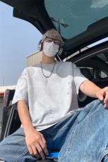 美式破洞短袖T恤男夏季潮牌半袖衣服宽松重磅体恤衫T3650-特价P33，男装T恤，电商A007