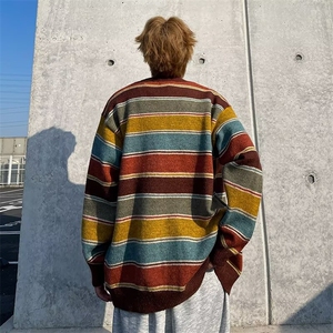 针织开衫男女韩版潮流宽松拼色宽松2024冬季ins毛衣外套MZ666-P49图片