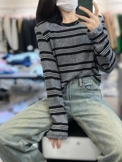 毛衣条纹，女装针织衫/毛衣，N+