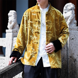 秋冬新中式新款男士大码丝绒压花竹叶外套加厚JK9913-p115控188图片