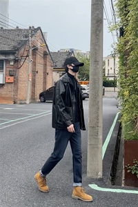 牛仔裤男23秋冬修身弹力小脚休闲裤长裤子 机车风痞帅 搭配马丁靴图片
