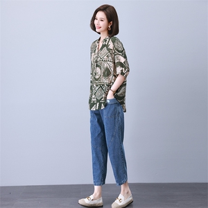 时尚拼接印花镶钻套装 宽松显瘦气质女装 优雅百搭休闲上衣图片
