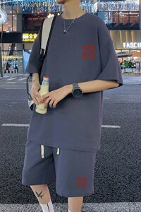 ！2024夏季男士华夫格短袖T恤套装学生一套短袖HTZ19P50图片