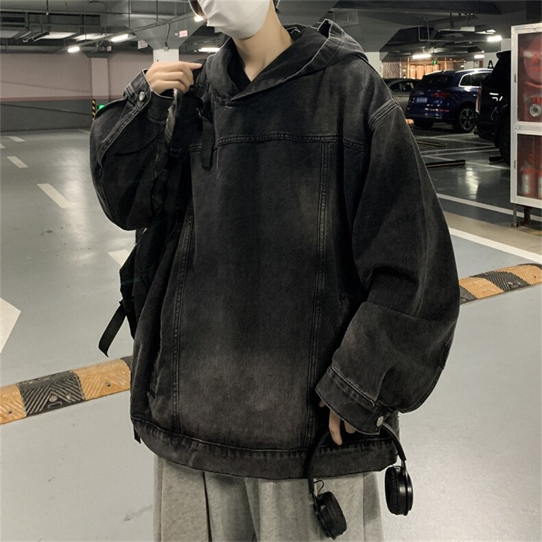JK8605-P56 水洗做旧连帽牛仔卫衣图片