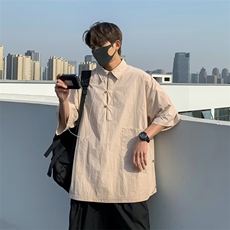 青春流行ins原宿时尚潮日系标准夏季衬衫潮流纯色慵懒五分袖男，男装T恤，星座716-4