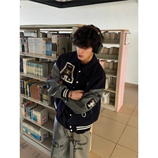 L22-P63美式cleanfit刺绣翻领夹克外套男款秋冬高级感痞帅短款，男装T恤，电商B323A