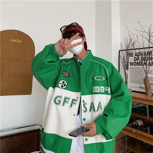 青春流行翻领标准夹克气质慵懒潮新款单排扣印花长袖男日系秋季图片