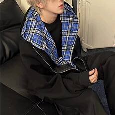 假两件格子开衫卫衣男春秋设计感初秋穿搭慵懒风开衫外套MY131，女装短外套，星座1116A（原606A-3）