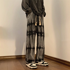 牛仔裤男春季新款扎染直筒高腰宽松阔腿裤长裤N09201-P40，男装牛仔裤，星座308B-1