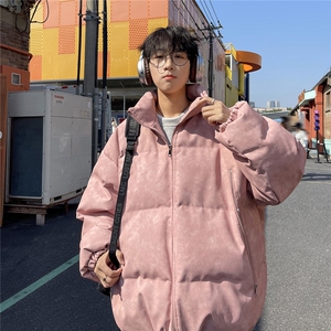 港风PU皮复古做旧双侧金属拉链夹克式加棉棉衣男MY77092P130控198图片