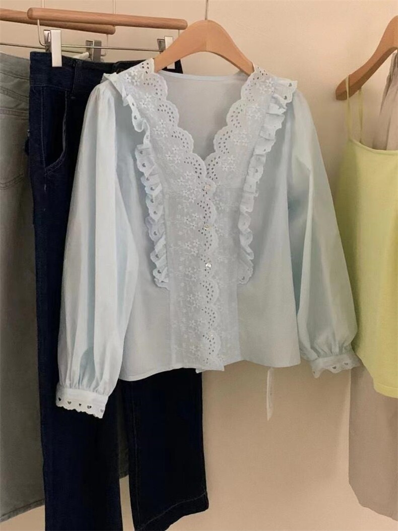 V领蕾丝花边小衫，其它，DAP