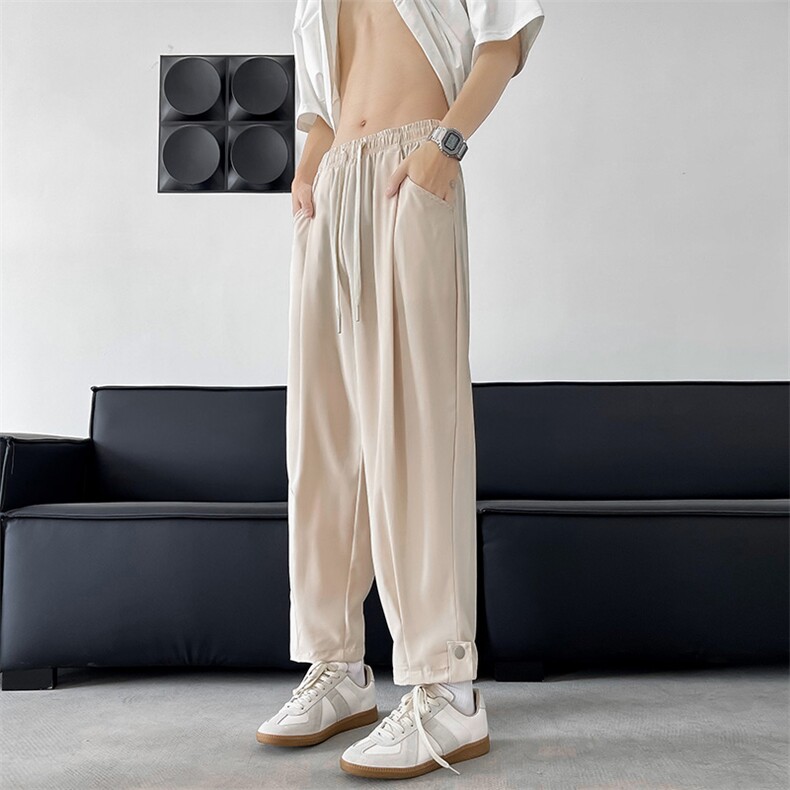 设计感冰丝休闲长裤夏季新款宽松直筒垂感西裤男现货K7987-P32，男装西裤，星座512-3