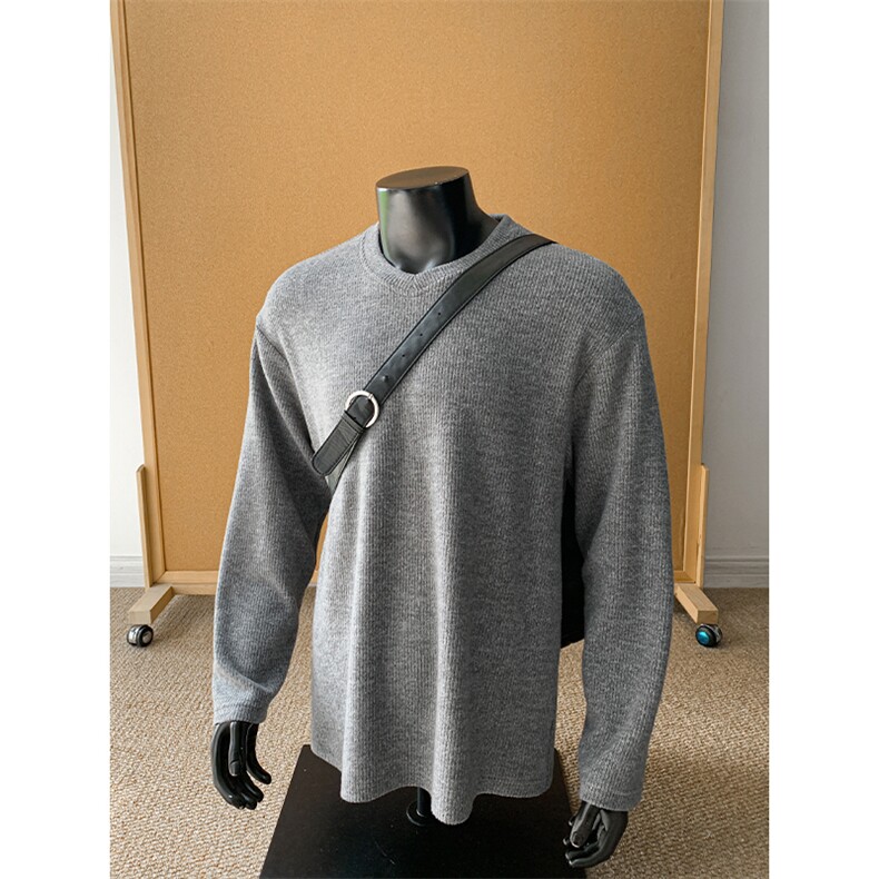 新款V领320g重磅抓毛纹理感慵懒风大码长袖T恤男T24510-特P40控78，男装T恤，电商A001-1