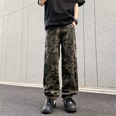 裤子高街潮牌迷彩伐木工装裤男宽松直筒vibe牛仔阔腿裤KT1706，男装工装外套，星座1116A-1（原606A）