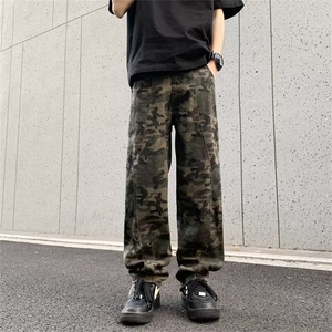 裤子高街潮牌迷彩伐木工装裤男宽松直筒vibe牛仔阔腿裤 KT1706图片