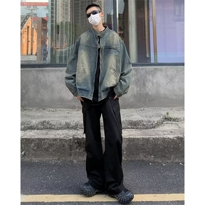 重磅水洗牛仔外套男2024春秋新款美式潮牌潮流痞帅宽松立领上衣服图片