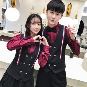 Q8786*2021背带情侣男女同款短马甲夜店酒吧KTV双排扣马甲图片