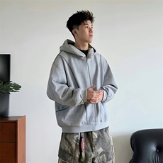 抖音得物高品质秋冬美式高街重磅结构辑明线纹理连帽卫衣外套W111，女装短外套，电商A486-1