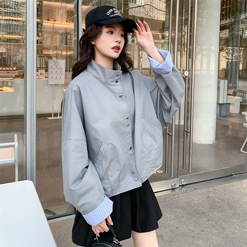 立领休闲短外套女小个子2025春季新款韩系设计感宽松百搭夹克上衣,女装短外套,辉之琳