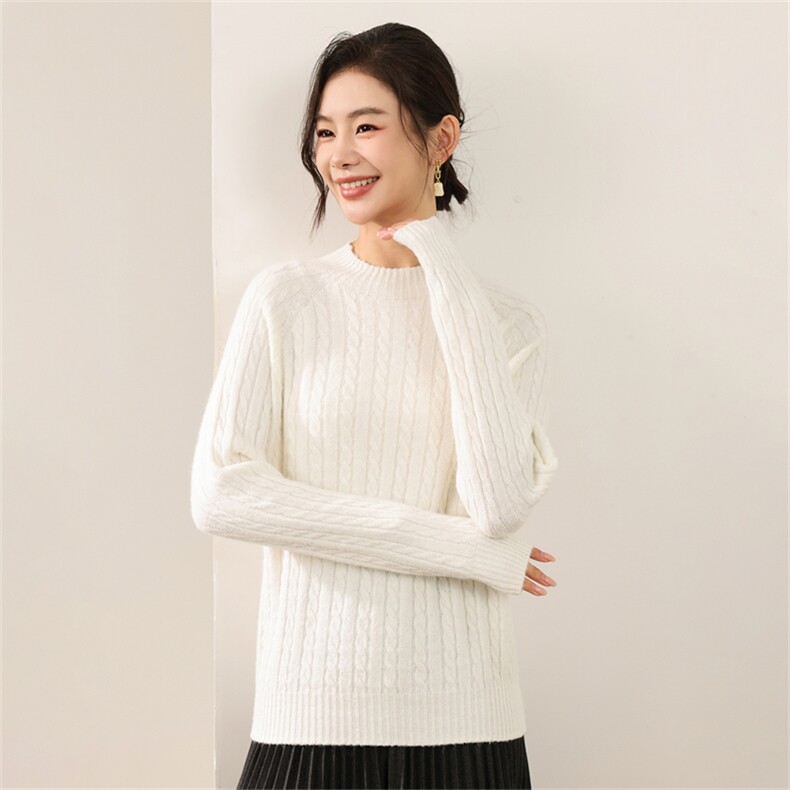 2025年秋季通勤套头单件长袖一线半高麻花，女装针织衫/毛衣，尚雪电商供货