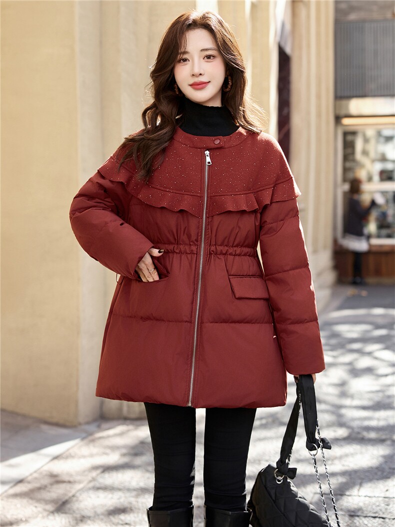 亮片毛呢拼接羽绒服女2025冬季新款气质显瘦保暖白鸭绒外套,女装羽绒服,流量+