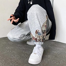 春季小熊拼接卫裤男宽松束脚M-3XL休闲裤新款美式裤子K1994-P31，男装休闲裤，星座512-2