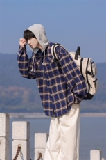 1港风格子连帽衬衫男大身棉帽子聚酯纤维CS77918P60控98，男装衬衫，星座226-2
