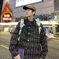 冬款港风大码加绒加厚夹克男千鸟格翻领长袖外套J25025J加绒-P80，男装夹克，电商A001