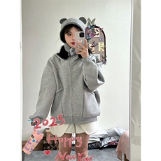抖音得物高品质秋冬美式高街重磅结构辑明线纹理连帽卫衣外套W111，女装短外套，电商A486-1
