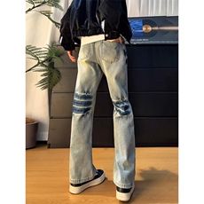 美式复古裂纹做旧cleanfit水洗街头牛仔裤潮牌高街设计感休闲长裤，男装牛仔裤，四季星座505