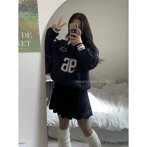 2025美式复古三条杠圆领卫衣男女春秋宽松慵懒风时尚潮牌情侣外套图片